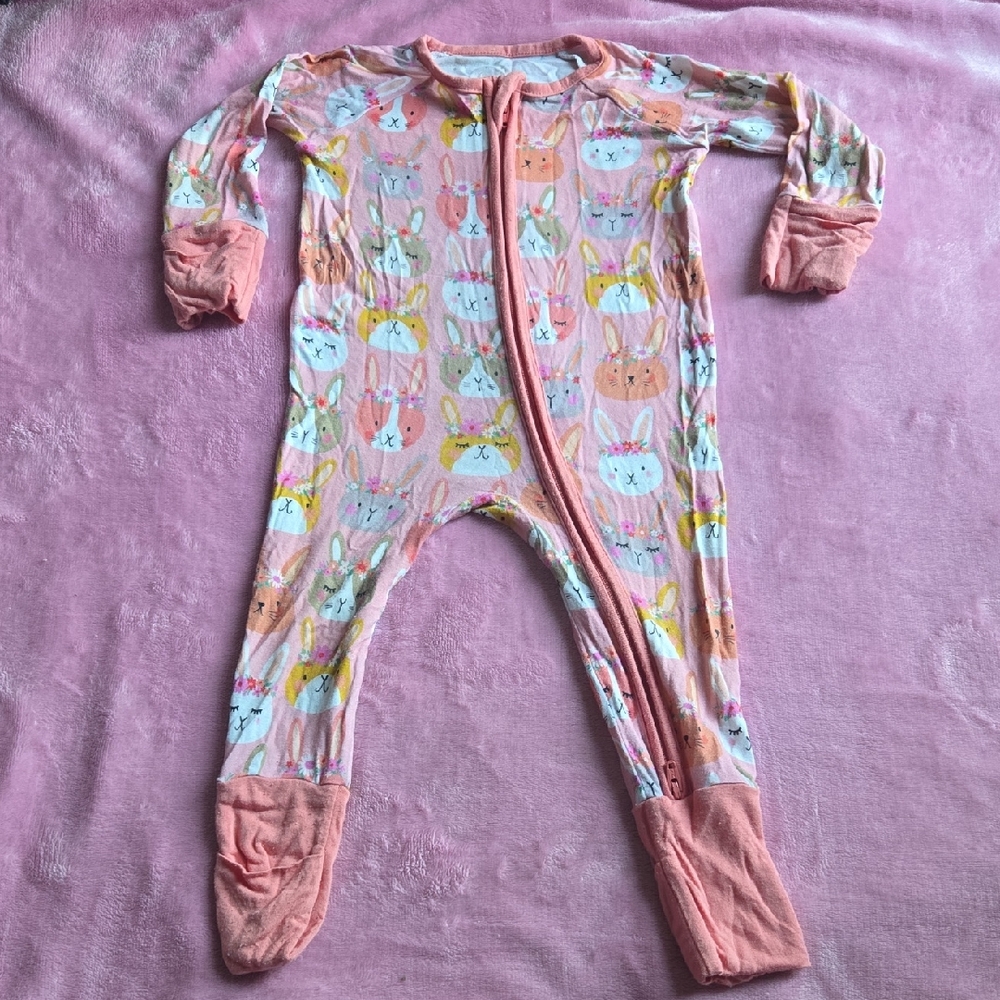Little Sleepies Boho Bunnies Pink Bunny Print Bamboo Viscose Zippy